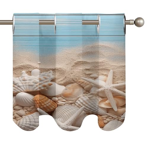 Cortinas opacas con conchas para ventanas de cocina y ambientes costeros 6