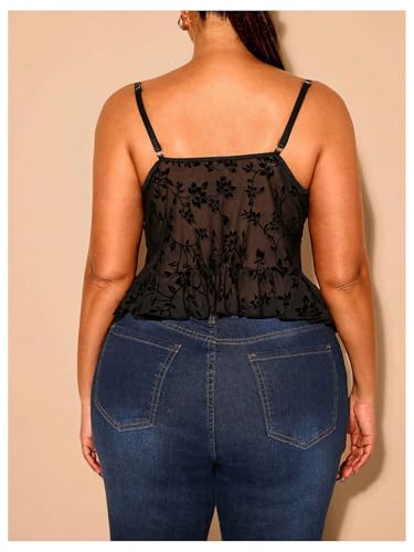 SHENHE Women's Plus Size Sexy Open Front Lace Up Sheer Mesh Ruffle Trim Y2k Top Camisole Tank2
