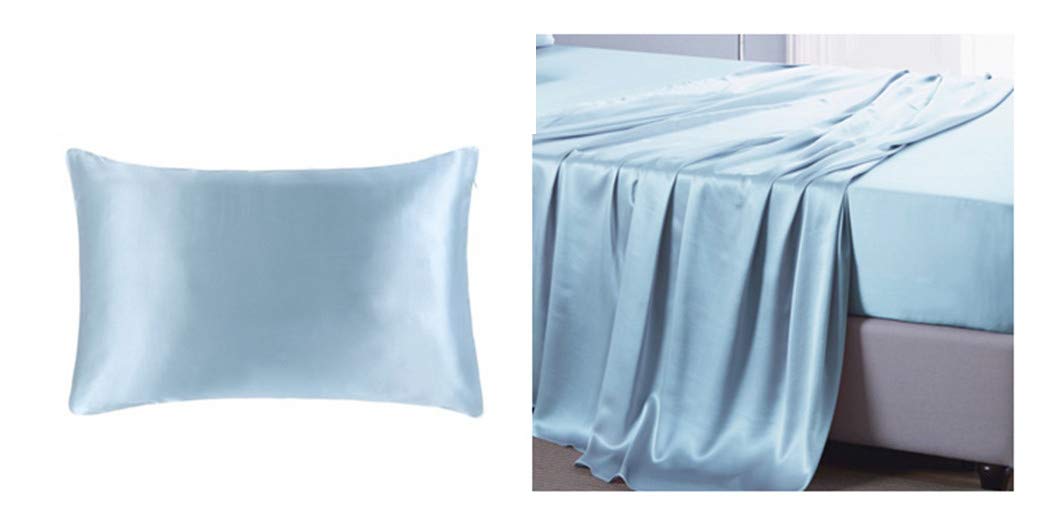 Parure de lit en soie anti-rides et cheveux cassants 19 mm bleu