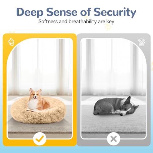 LUOJINYI Hundebett Flauschig, Hundekissen Rund Haustierbett Donut Katzenbett Waschbar mit rutschfestem Boden für große, mittelgroße & kleine Hunde, 60 cm, Kamel