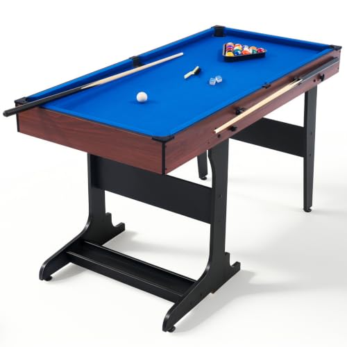 Image of 53 Inch Folding Pool Table with Built-in Ball Storage and Cue Clips, Freestanding Billiard Game Table Set for Family Game Room, Includes Cues, Balls, Chalk and Brush