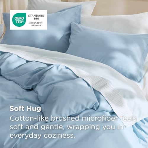 Image of Bedsure Duvet Cover Queen Size, 3Pcs Double Brushed Bedding Set, Baby Blue | For Kids & Adults, 90 inchx90 inch Comforter Cover, Hotel Luxury, All Season, Breathable, Easy Care, Lightweight, Zipper Closure