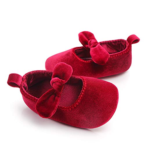 Baby Girls Princess Bowknot Shoes Soft Cloth Sole Velvet Cloth Crib Shoes+Cute Headband 2pcs Accessary (Red, 11)3