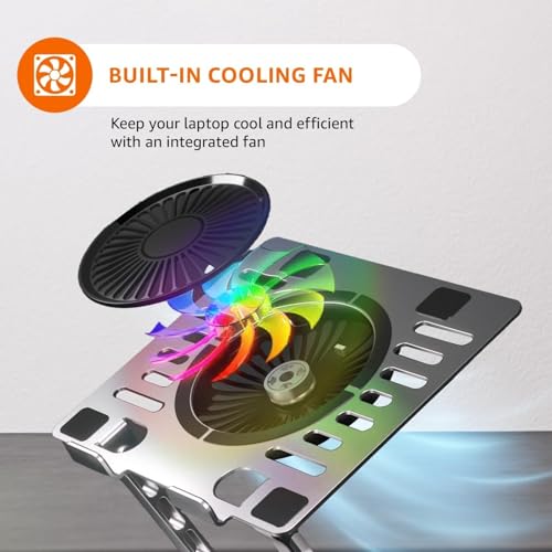 Image of Stealodeal Adjustable Laptop Stand with Cooling Fan, Foldable Aluminum Laptop Holder, Multi-Angle Ergonomic Laptop Riser for Desk, Portable Notebook Stand with USB Cooling for 10-17 Inch Laptops