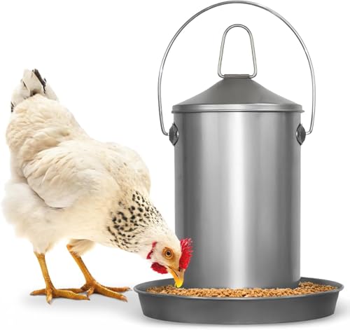 Plexon Automatic Chicken Feeder 2.9KG/6.6lbs Heavy-Duty 304 Stainless Steel Poultry Feeder Rust-Proof Top-Fill Design Easy to Clean Weather-Resistant