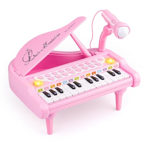 AmyBenton Baby Kids Piano Keyboard, 24 Keys Electronic Music Piano Keyboard with Microphone for Kids 1 2 3 Year Old Girls Toys，Birthday Gift for 1 2 3 Year Old Girls