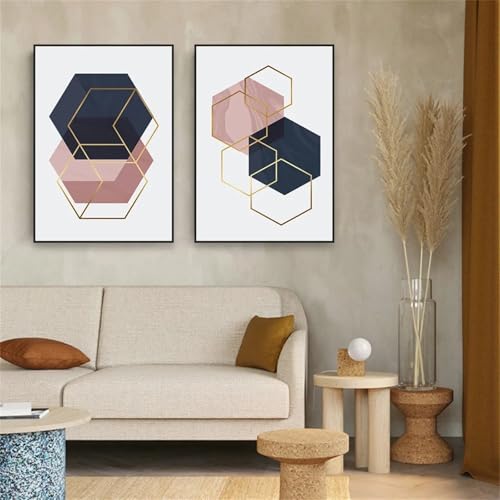 Affiche géométrique minimaliste rose et dorée 40x60cm pour salon