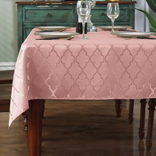 SASTYBALE Tablecloth Rectangle Jacquard Table Cloth Polyester Spill Proof Wrinkle Resistant Table Cover for Kitchen Dining Valentine's Day Decoration (60" x 84" (6-8 Seats), Pink)