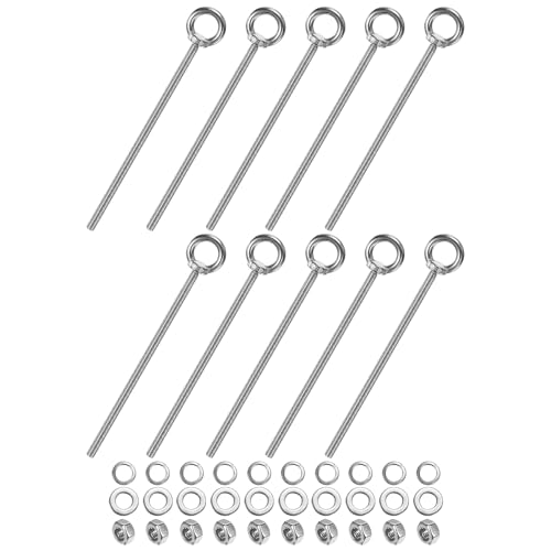 M METERXITY 10-Sets Stainless Eyebolt M8x200mm Shoulder Lifting Eye Bolt with Nuts Washers Male Screw Thread Ring Shoulder Eye Bolts Length 7.87 Inch for Suspending/Fastening