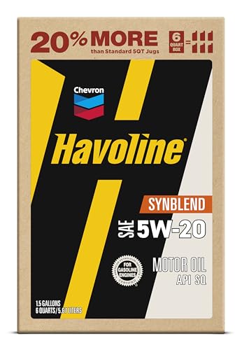 Image of Havoline Motor Oil 5w20 Synthetic Blend Smart Change Engine Oil, 5W-20, 6 Quarts, Pack of 2