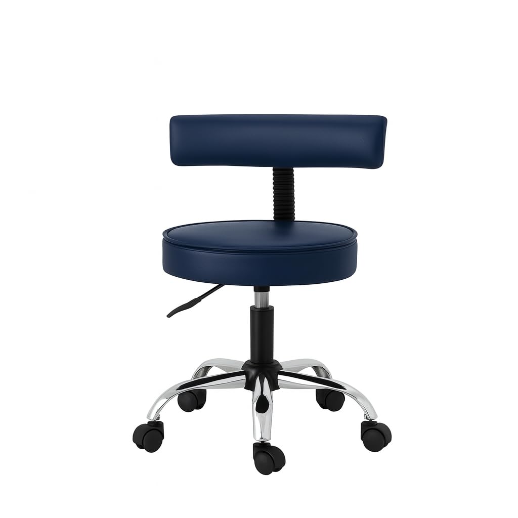NEWTURN Ketto Chrome Metal Rolling Stool with Lift & Swivel | Adjustable Height Salon Stool with Foot Rest | Compact Seating for Home Office Beauty Salon Shop Study Use | Black | 1 Year Warranty 4