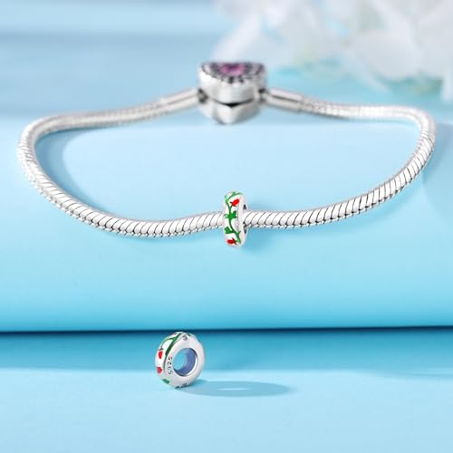 Image of ARTCHARM Rose Spacer Charm 925 Sterling Silver Clip Charm Stopper Beads Charm fit Fashion Charms Bracelet & Necklace