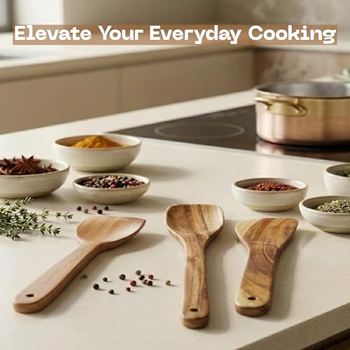 Image of Classyo Neem Wood Spoon for Cooking, Wooden Spatula for Non Stick Pan, Wood Ladle, Wooden Spoon Set, Wooden Spatula Set, Naturally Antimicrobial and Non Stick (Set of 3)