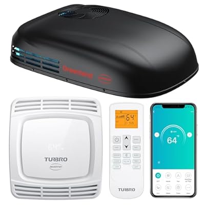 TURBRO Inverter 13.5K BTU RV Air Conditioner with Cooling and Heat Pump | Non-Ducted Low-Profile Rooftop Unit | Quiet Operation | WiFi & Remote Control | LED Atmosphere Light, Black