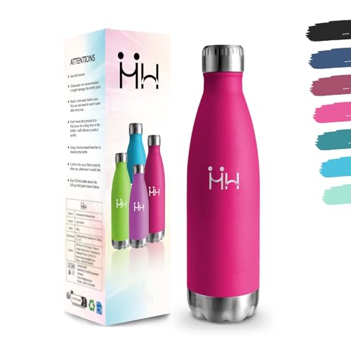 Gourde, 500 ml Sans BPA, Gourde Isotherme, 18/8 Acier Inoxydable, Bouteille Isotherme, Isolation Sous Vide à Double Paroi, Gourde Acier Inoxydable pour École, Randonnée - RoseRouge Bouteille d'eau