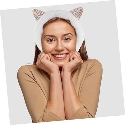 Gatuida Lovely Cat Ear Headband Plush Ear Muff with Warmth and Comfort for Girls Cute Winter Hair Decoration for Outdoor Use for Daily Wear and Parties White3