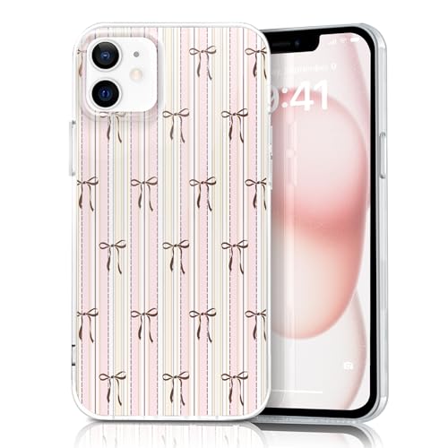 Coque iPhone 11 rayures mignonnes nœud crème accessoire mode pour le quotidien