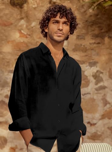 Image of Men's Long Sleeve Linen Shirt, Button Down, Casual Collared, Full Sleeve Shirt
