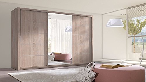 Preisvergleich Produktbild HomeDirectLTD Schiebetürenschrank Berra Schrank Spiegel Möbel Kleiderschrank Modernes Design Schiebetüren Schlafzimmer Kinderzimmer Jugendzimmer Matt Sonoma (Korpus: Sonoma / Front: Sonoma)