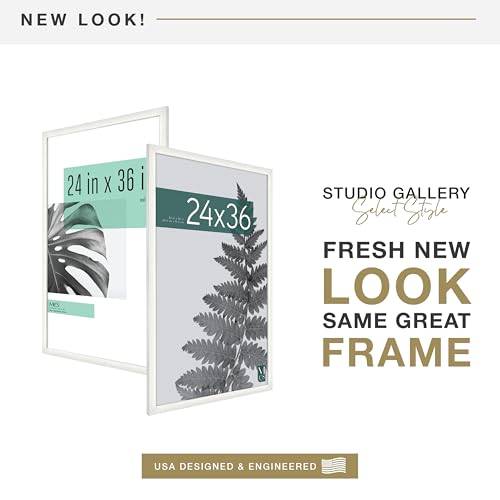 MCS Studio Gallery 24x36 Poster Frame White Woodgrain, Vertical & Horizontal Wall Hanging Large Picture Frame for Photos, Posters & Art Prints (2-Pack)