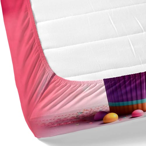 Image of Dream Weaverz 7D Bedsheet for Double Bed King Size with 2 Pillow Covers | Digital Printed & Fitted Elastic for Kids | Soft Glaze Cotton Feel | Fits Upto 12 Inch Mattress (Fairy & Cupcake)