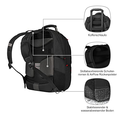 WENGER Pegasus Deluxe Laptop-Rucksack, Notebook 14 bis 16 Zoll, Tablet bis 10 Zoll, 25 l, Damen Herren, Business Uni Schule Reisen, Schwarz, 606492
