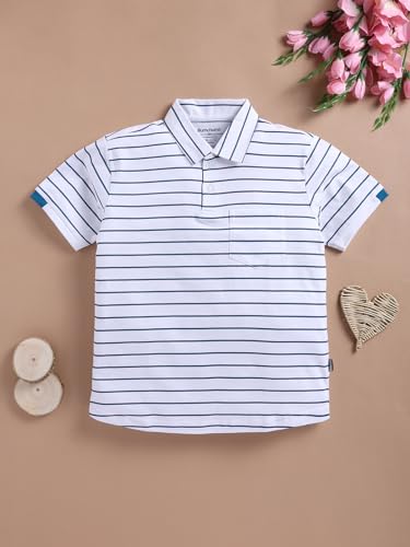 Image of Bumchums Boys Casual Regular Fit Polo Half Sleeve T-Shirt for Kids, Boys, Striped Printed