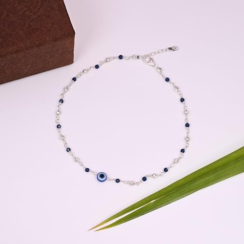 Image of OVANA 925 Sterling Silver Evil Eye Anklet for Women & Girls | Hallmarked 92.5 Pure Silver | Swarovski Evil Eye Bead | Adjustable Chain | Hypoallergenic | Gift for Birthday, Anniversary & Festivals