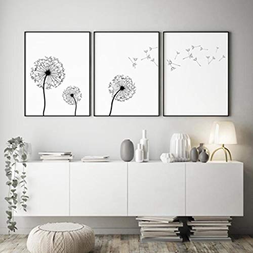 Affiches de pissenlit minimalistes pour habiller un mur vide : triptyque noir et blanc 40x60cm
