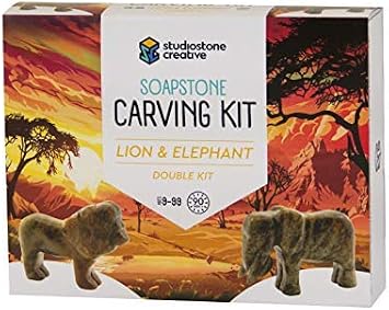 STUDIOSTONE CREATIVE DIY Arts & Crafts Carving Kit Kids Adults Lion & Elephant Sculpture Soapstone