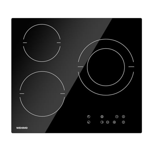 WEHIMO Placa Vitroceramica, 5500W, Vitroceramica 3 Fuegos, 9 Niveles de Calentamiento, Control Táctil, Seguridad para Niños, Temporizador, Apto para Todo Tipo de Ollas