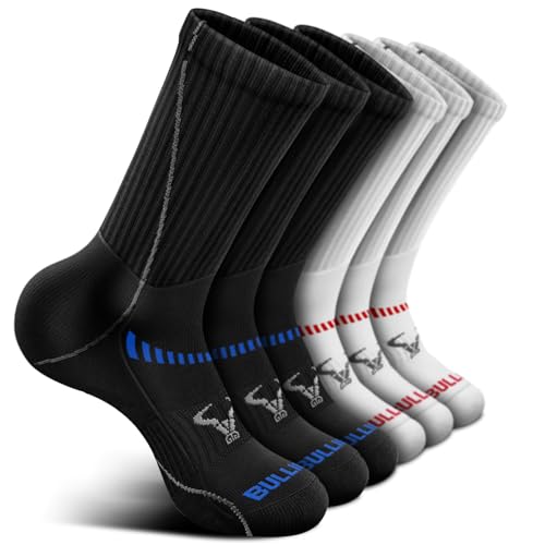 Image of BULLIANT Men 6-Pack Athletic Compression Crew Socks for Running Gym Sports