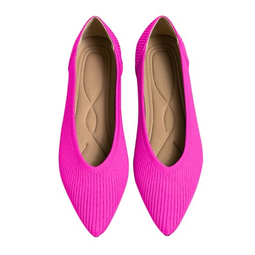 Image of TINGRISE Women's Flats Shoes Pointed Toe Knit Ballet Comfortable Dressy Slip On Flat