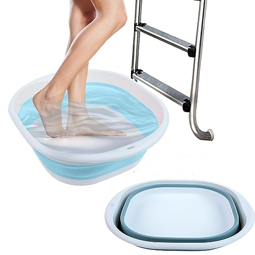 ESEHGS Portable Pool Foot Bath,Collapsible Pool Foot Wash Basin Tub,Foot Bath Basin for Above Ground Swimming Pools Accessories (Blue Baths)