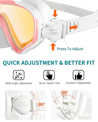 Image of Seago Adult Swim Goggles Mask Mirrored Tempered Lens, Anti UV /Fog No Blurring Clear Wide View with Nose Cover for Men Women