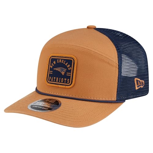 New Era Mens Brown/Navy New England Patriots Team Patch Split Panel 9SEVENTY Adjustable Trucker Hat
