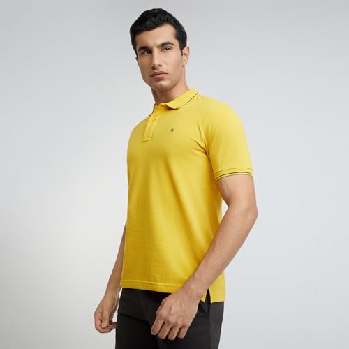 Image of Raymond Contemporary Fit Pure Cotton Solid Pattern Polo Neck Casual T-Shirt