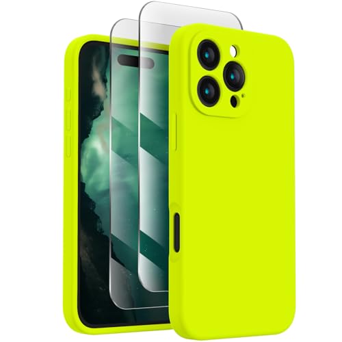 Image of FireNova Designed for iPhone 16 Pro Max Case, Silicone Upgraded [Camera Protection] Phone Case, Soft Anti-Scratch Microfiber Lining Inside, 2024, Fluorescent Green