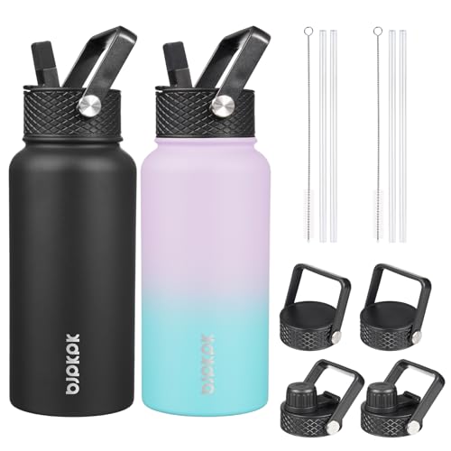 Image of BJPKPK 2 Pack 27oz Insulated Water Bottles with Straw Lids, Stainless Steel