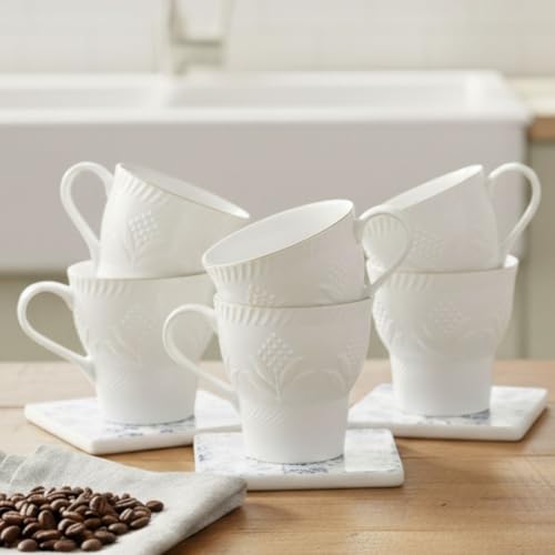 Image of Clay Craft Fine Ceramic Tea Cups Set of 6| 120 Ml Designer Cups with Elegant Texture & Gold Rim | Ideal for Tea Serving| Home| Guests & Gifting