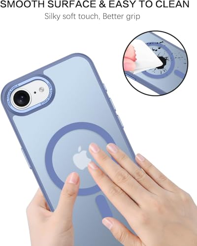 Image of Elzzi Magnetic for iPhone 16e /17e Case (Compatible with MagSafe)(Military Grade Drop Protection) Slim Translucent Matte Shockproof with Anti-Fingerprint Phone Case,Blue