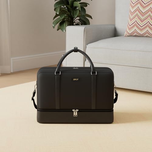 Image of IBFUN Weekender Bags for Women, 21 inch Weekender Travel Bag, Travel Duffle Bag Carry on Overnight Duffel Bag 3PCS, A9-Nylon-Black, Large, Expandable Weekender Bag With Back Side Luggage Sleeve and