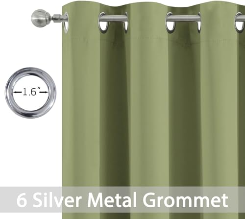 Yakamok Light Blocking Blackout Curtains Thermal Insulated Room Darkening Drapes for Bedroom,Solid Grommet Top Window Drapes, 38x90 Inch, Sage Green, One Pair