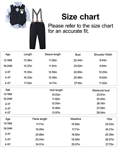 Yallet Toddler Baby Boy Clothes Suit Gentleman Wedding Outfits, Formal Dress Shirt+Bowtie+Vest+Boutonniere+Suspender Pants #TOP6