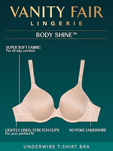 Vanity Fair Women's Perfect T-Shirt Bra, Body Shine Full Coverage, Lightly Lined Cups up to DD4