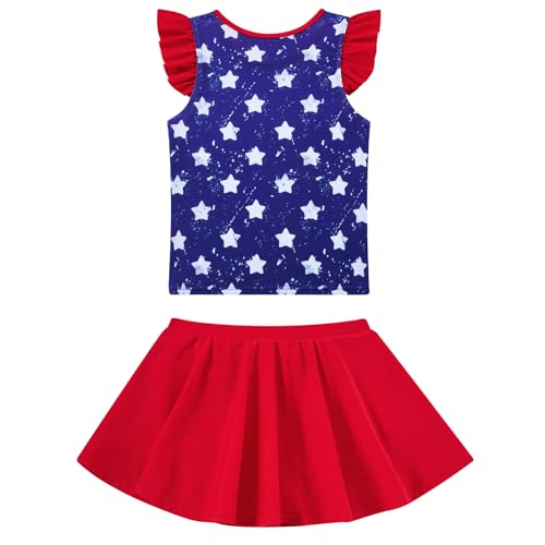 Image of Girls Swimsuit 2 Piece Ruffle Bathing Suit UPF 50+ Tankini Swimsuit Skirt with Lining Size 3-10