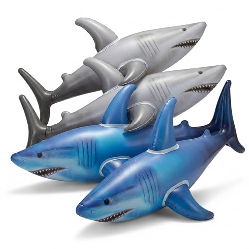 Inflatable Shark Birthday Party Decorations & Pool Toys - 4 Pack (2 Grey, 2 Blue) Large 23-Inch Blow-Up Shark Float Party Supplies for Kids or Adults Birthday, Beach, Summer Games & Party Favor Gifts