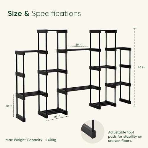 Image of KYARI 12 Tier Metal Plant Stand - Heavy Duty Black Powder Coated Vertical Plant Rack | Rust-Proof Multi Layer Flower Pot Stand for Balcony, Living Room & Outdoor Use (DIY Assembly Required)