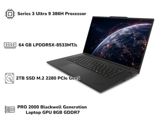 Image of New ThinkPad P1 Gen 9 Mobile Workstation Laptop 16 inch 3.2K OLED TouchScreen Series 3 Ultra 9 386H Processor 64GB RAM 2TB SSD Gen5 RTX PRO 2000 Blackwell GDDR7 Graphic Backlit Thunderbolt5 Win 11 Pro