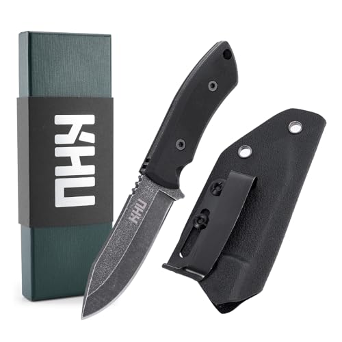 KHU Mini Couteau à lame fixe Couteau de survie EDC Couteau de bushcraft - Acier D2 G10 poignée, Outdoor Camping Accessoires - Avec étui Kydex - 11A Nou